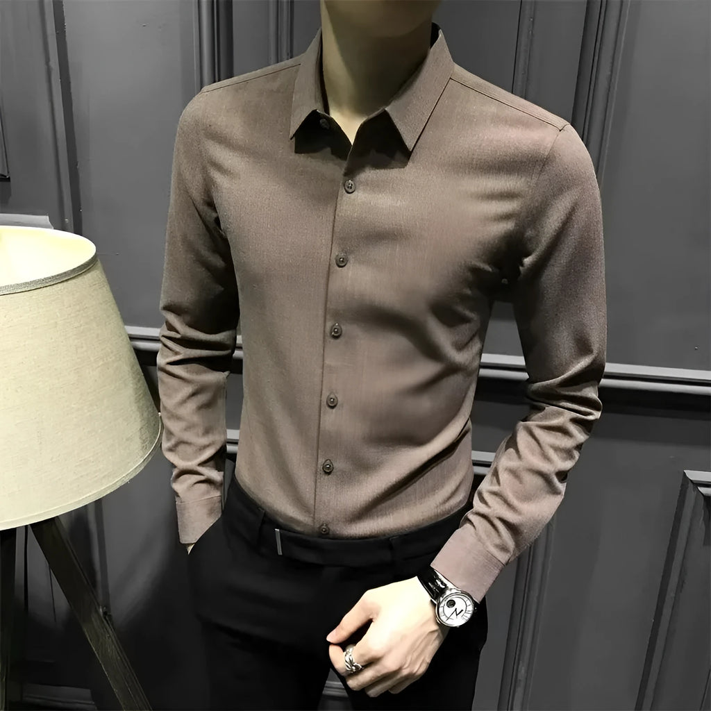 Men's loose fit long sleeve polyester shirt in black, autumn winter style, sizes M to 3XL