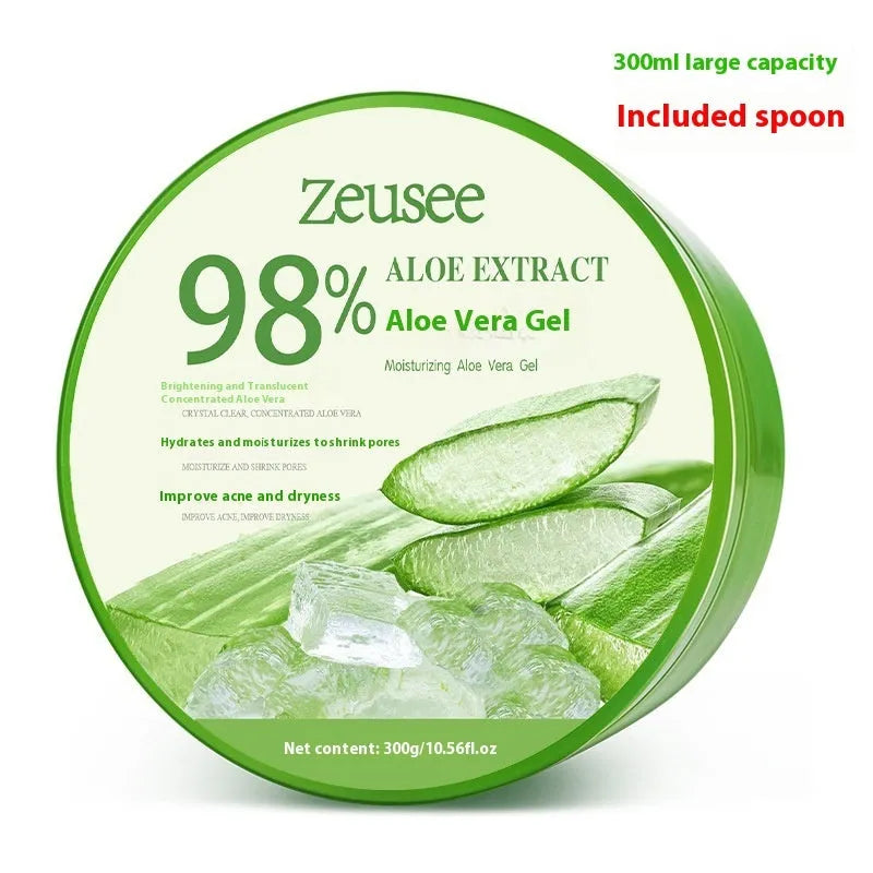 300g aloe vera gel container with spoon applicator for acne control and hydrating facial skincare