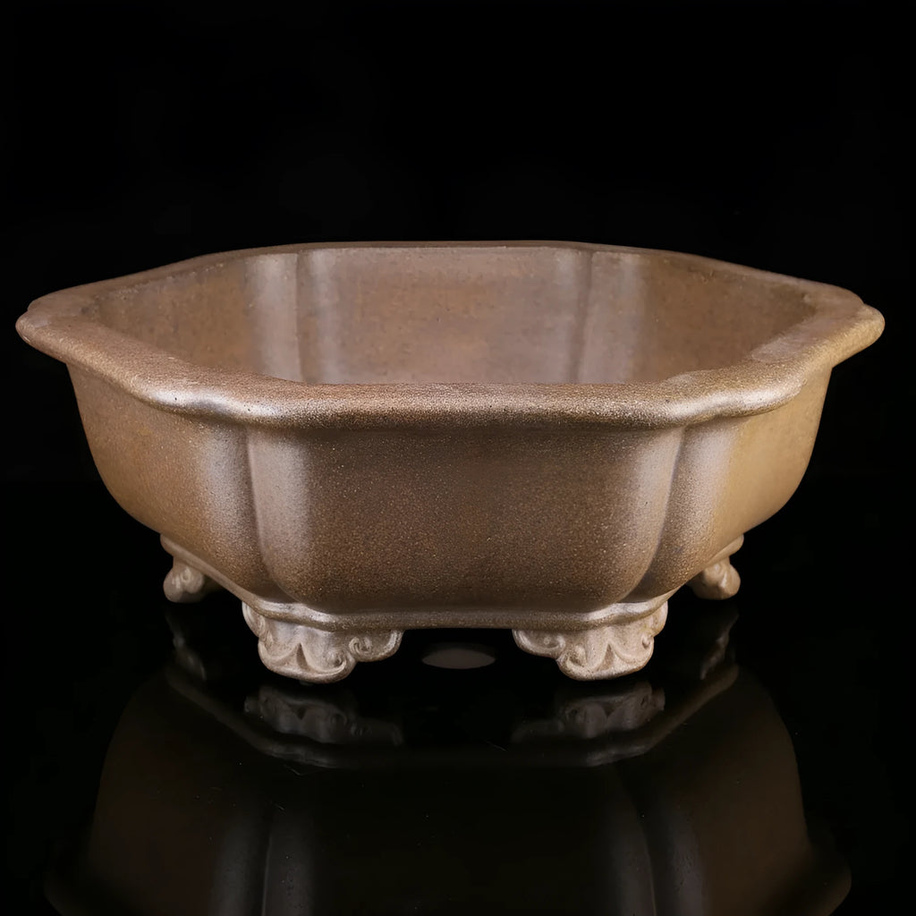 Handcrafted large purple sand plant basin in hexagonal or begonia shape for tea pot cultivation