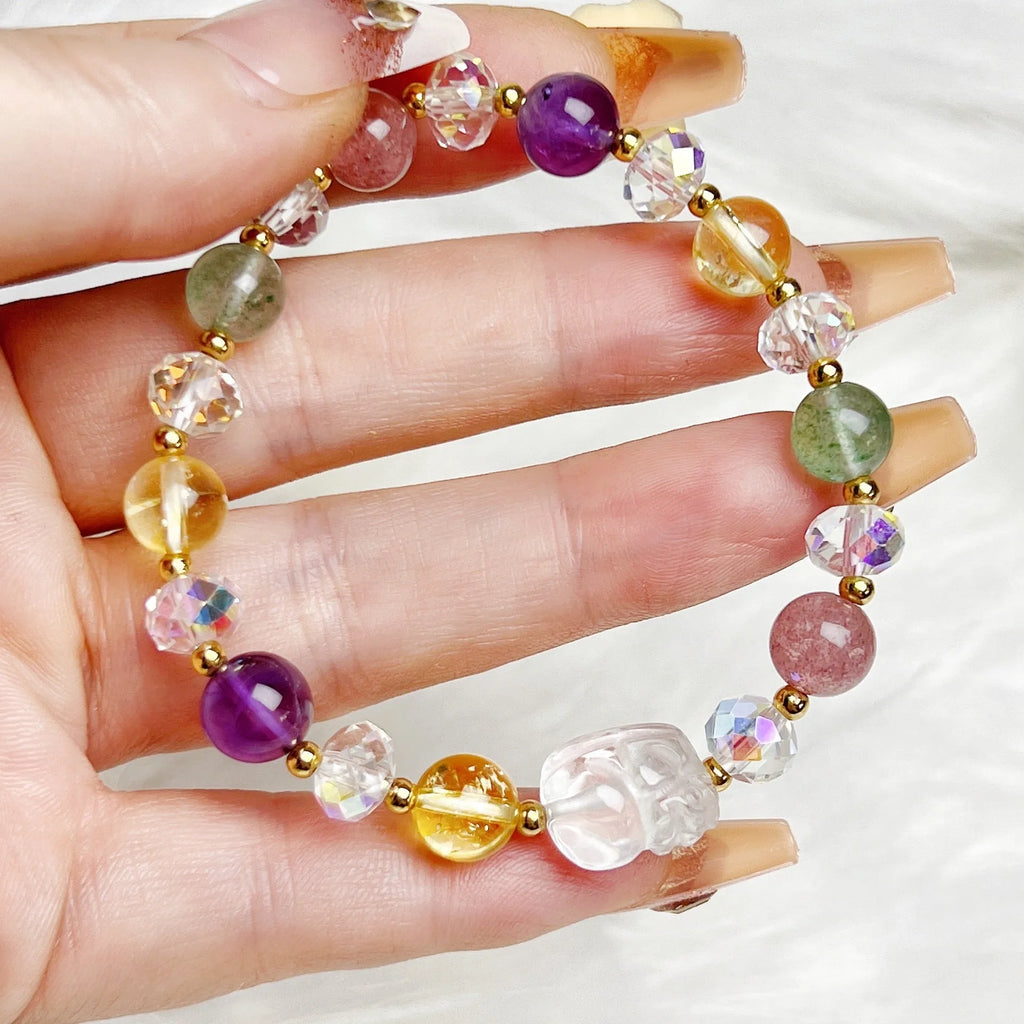 Handmade crystal bracelet with Phoenix Nine Tail Fox animal zodiac charm on adjustable band.