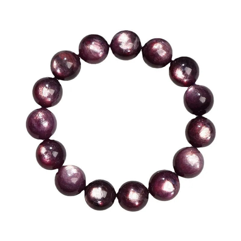 Purple lepidolite crystal bracelet with round polished beads showing selectable size options.