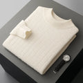 Men's half-high collar pullover sweater in wool, winter long sleeve loose fit, light gray colour