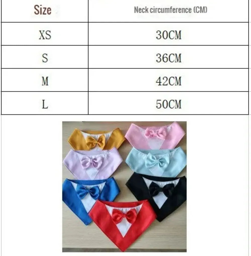 Pet triangle bib bow in eight colours attached to dog collar, with sizes XS 30cm to L 50cm