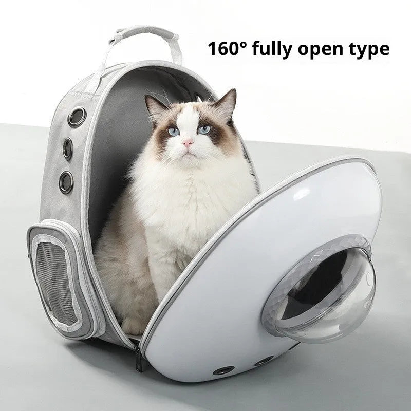 Grey acrylic mesh side open pet backpack for cats and small dogs up to 7.50kg