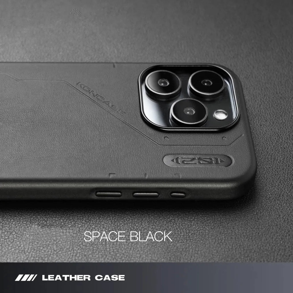 Magnetic leather-look TPU phone case for iPhone 14 Pro, 14 Pro Max, 15 Pro and 15 Pro Max in Deep Space Black or Cloud Gray
