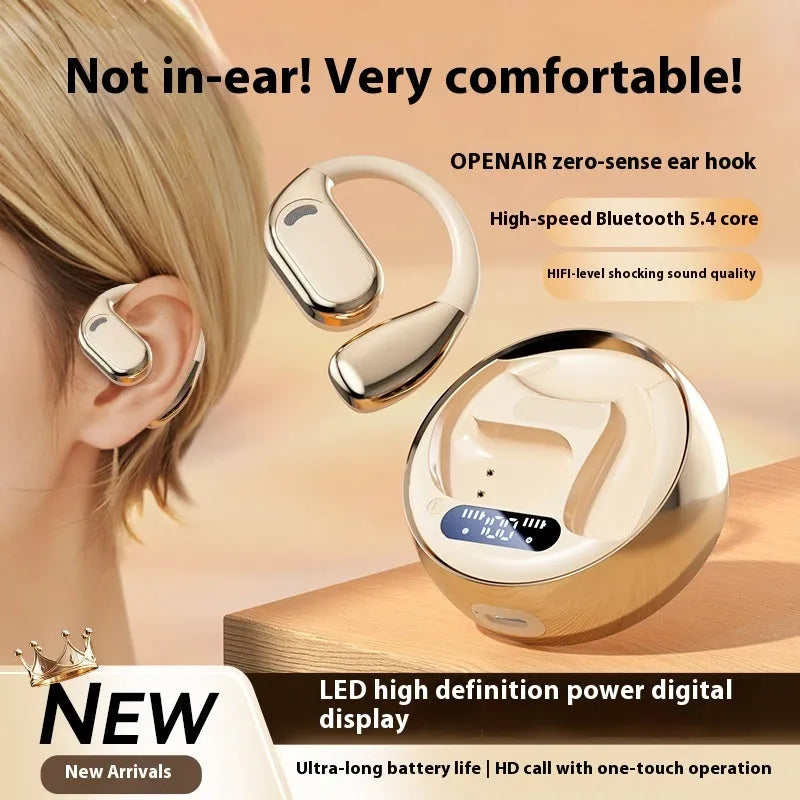Non in-ear Bluetooth headset M76 in black colour with ear-mounted silicone design and breathing light