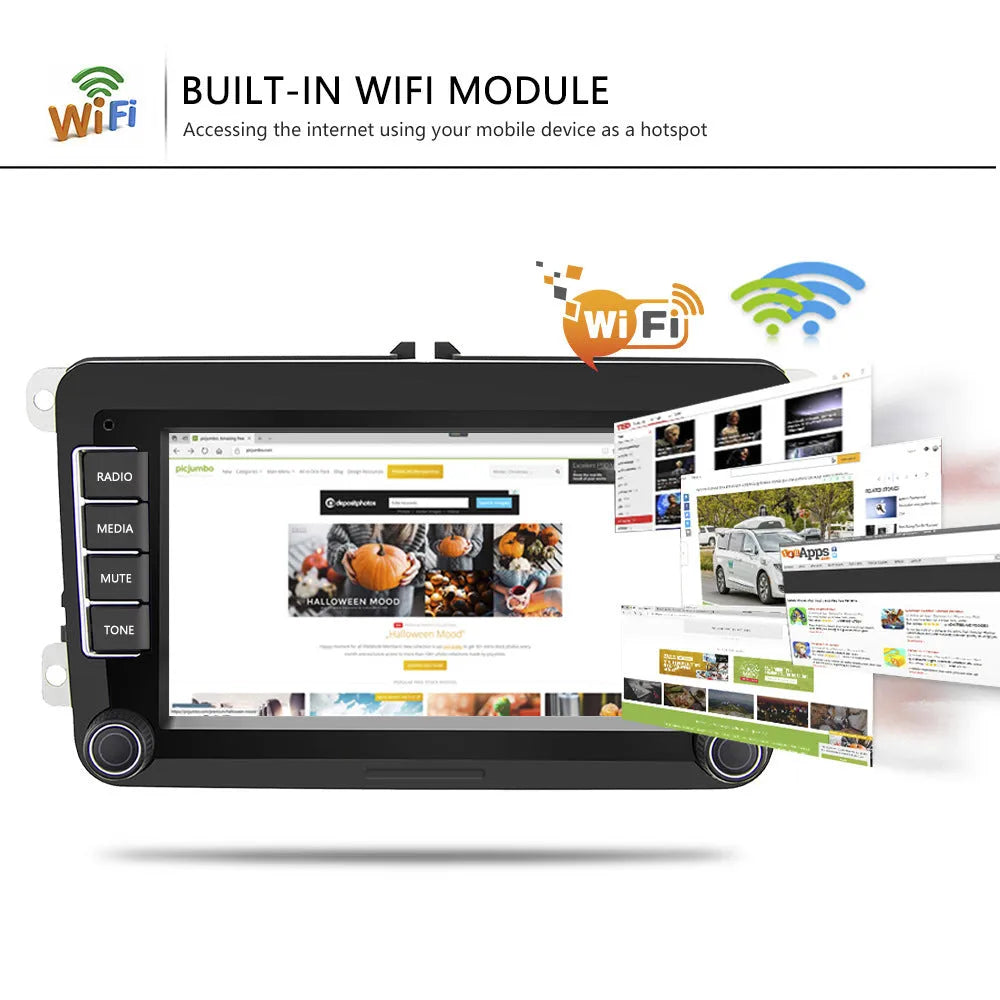 7-inch universal Android car stereo head unit for Volkswagen with touchscreen and USB ports