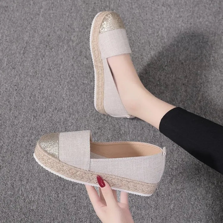 Plus size canvas flat shoes in Black colour with round toe and lace-up design