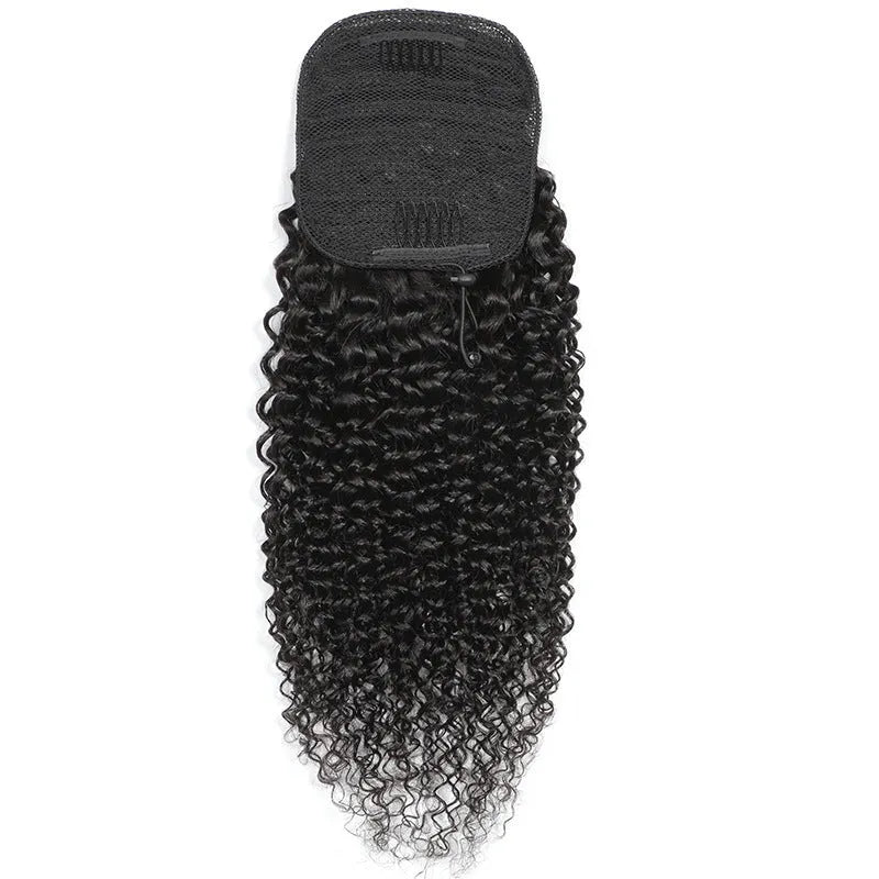 Women natural color real human hair ponytail wig in black with mechanism fitting, available 8 to 26 inches