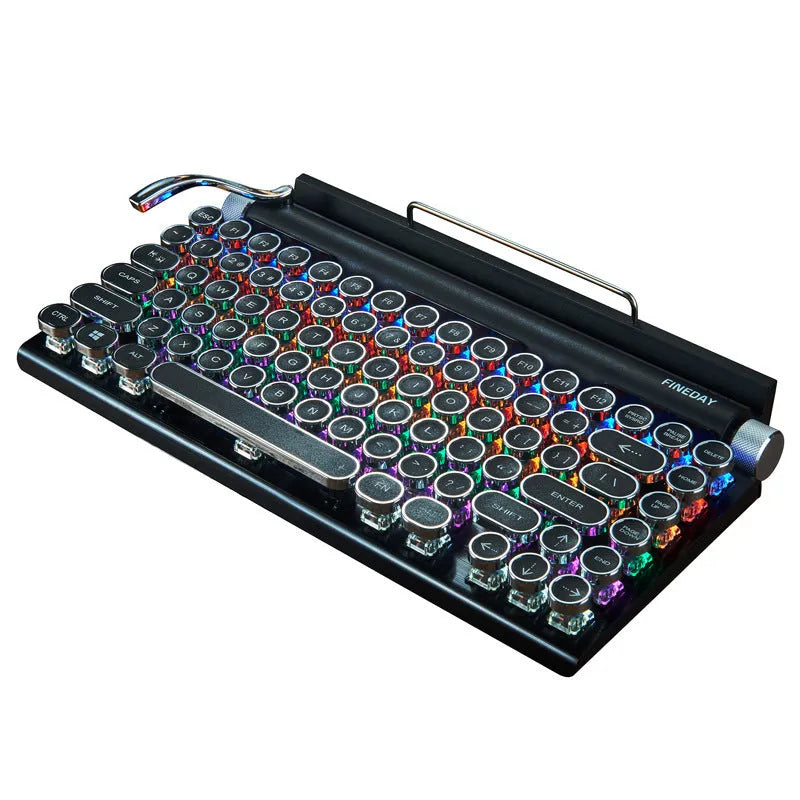 Black retro typewriter style mechanical keyboard with backlit keys