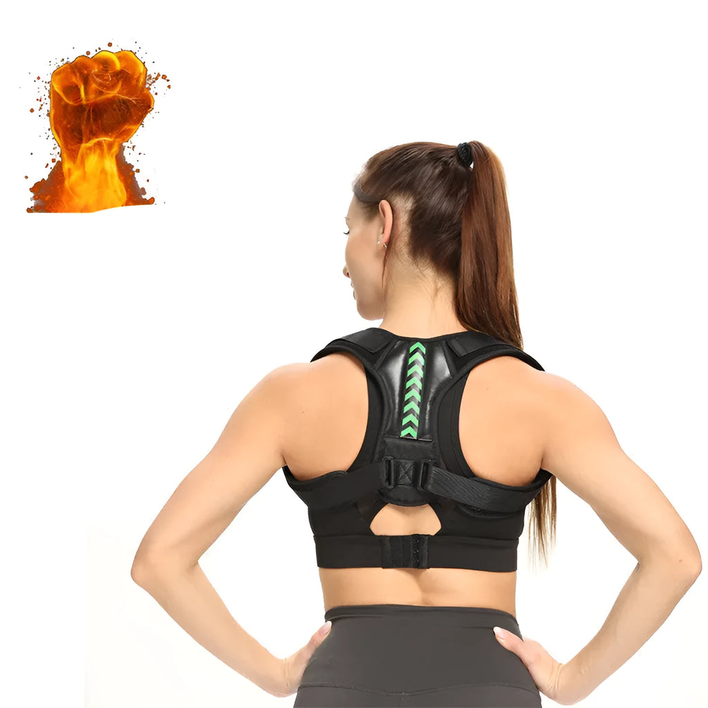 Anti camel sitting posture correction belt back support in black green arrow fish bone style with adjustable straps
