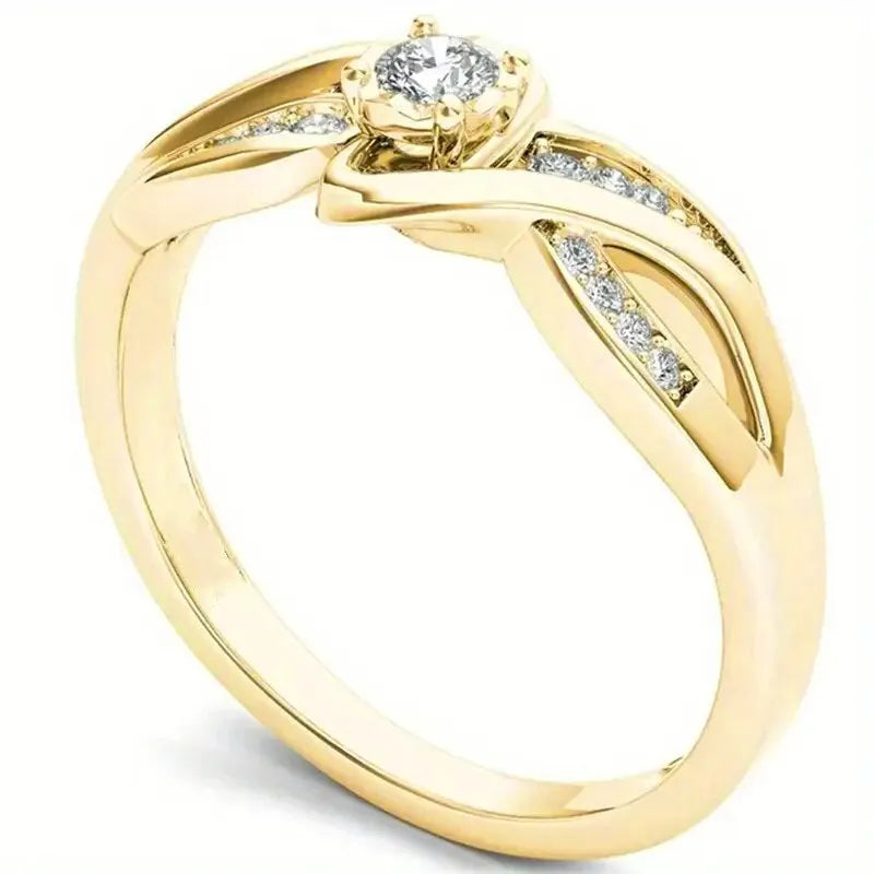 Gold colour copper cross ring with inlaid zircon stone for women sizes No 6 to No 10