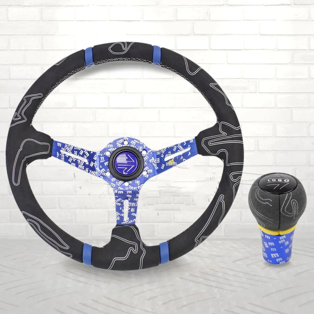 14-inch matte leather graffiti steering wheel with alloy frame, universal fit, black colour option