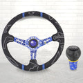 14-inch matte leather graffiti steering wheel with alloy frame, universal fit, black colour option