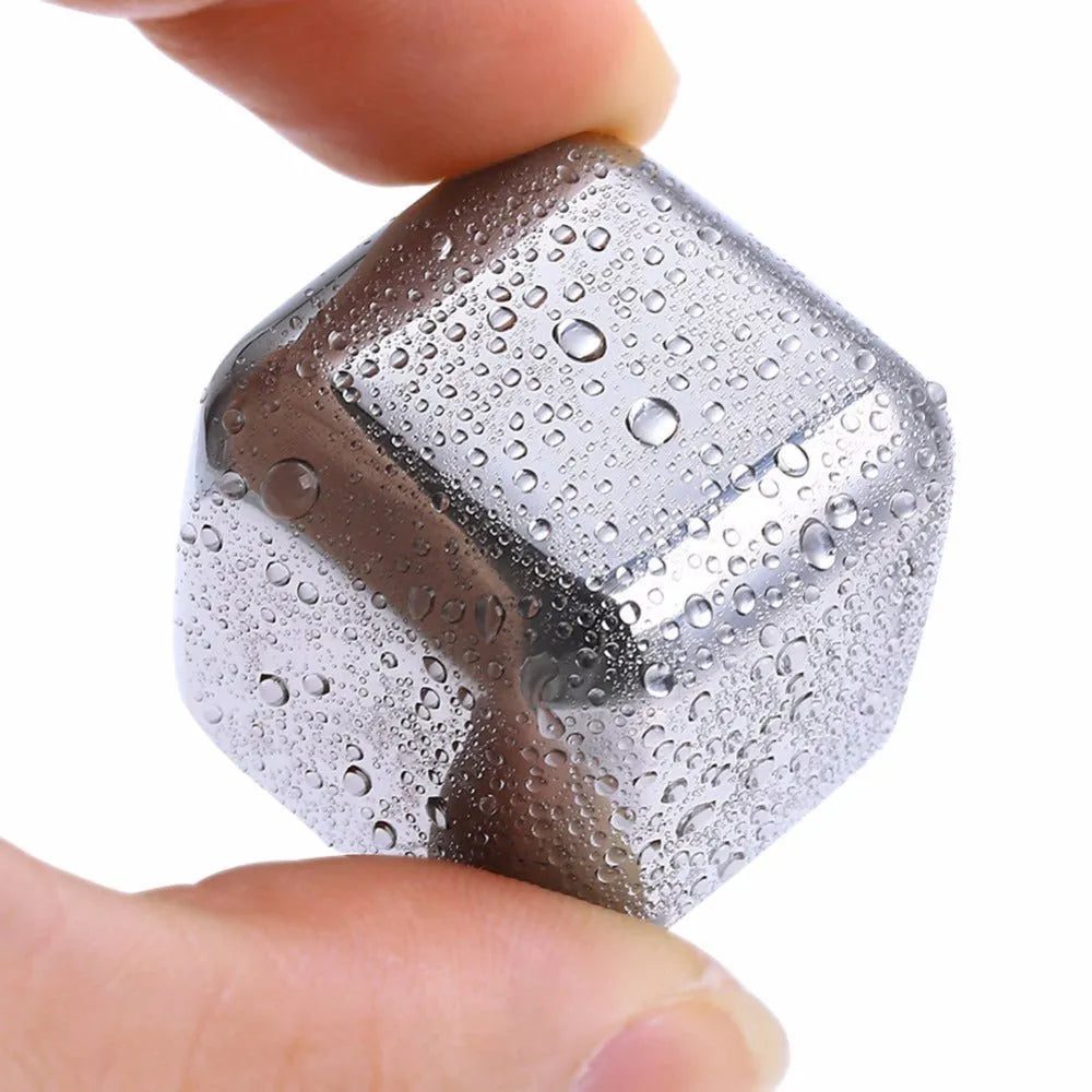 Set of 8 stainless steel whiskey chilling stones in various shapes with storage box and clip