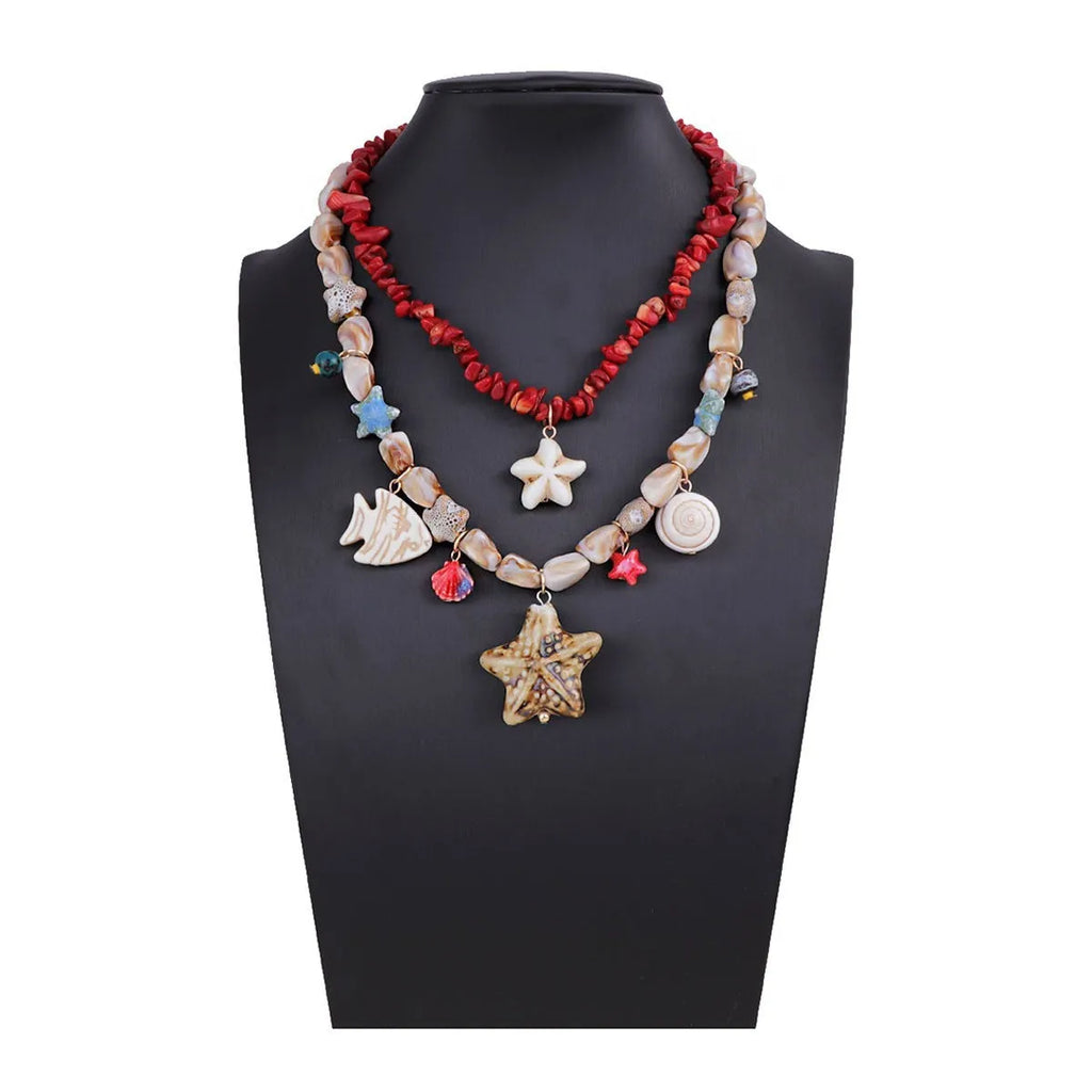 Gold marine life clavicle chain for women with conch shell and starfish pendant on zinc alloy chain