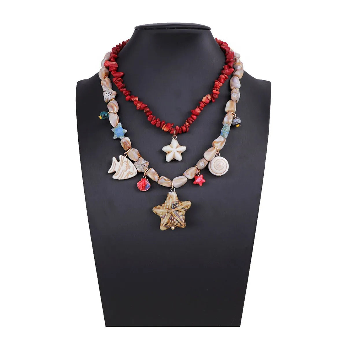 Gold marine life clavicle chain for women with conch shell and starfish pendant on zinc alloy chain