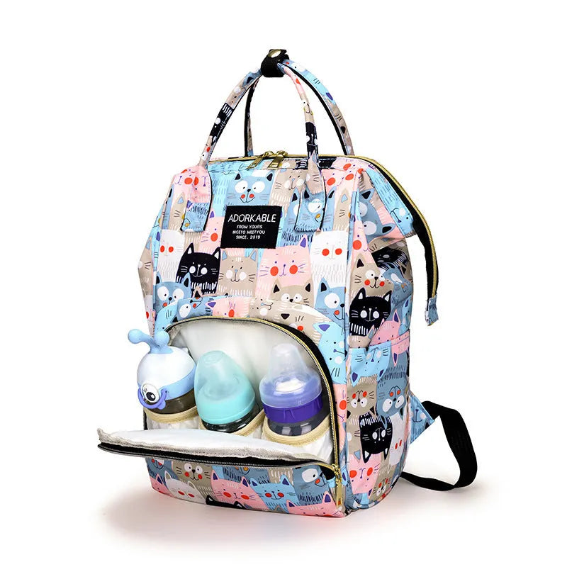 Large capacity nylon casual backpack for moms with animal print and airpillow straps in A Lot Of Cat Gray pattern