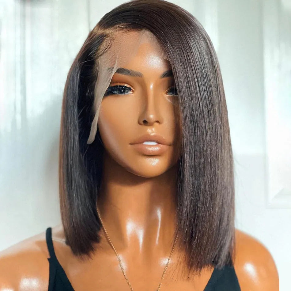 Super Double Drawn 13x4 Brown Lace Frontal Wig real human hair for ladies 8 to 16 inch lengths