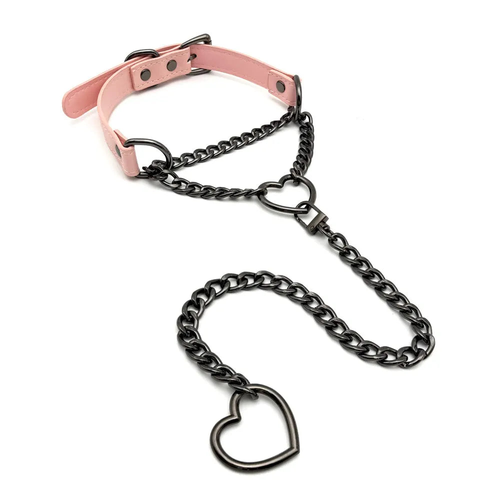 Leather love neckband in black gold and pink black for couples unisex