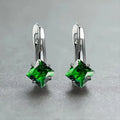 Women's copper earrings with a diamond design and inlaid zircon treatment in blue, green, or colour.