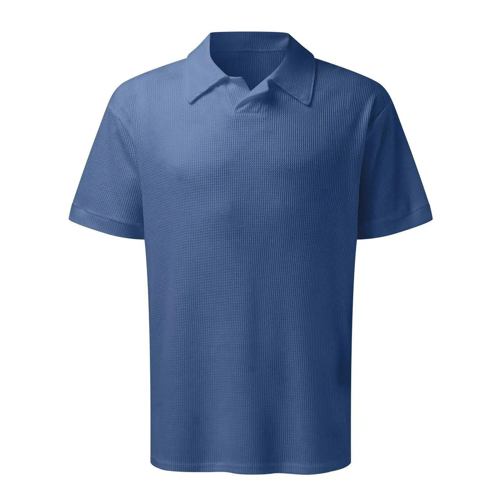 Men's 2pcs set V neck polo shirt and shorts in waffle style, available in multiple colours for summer