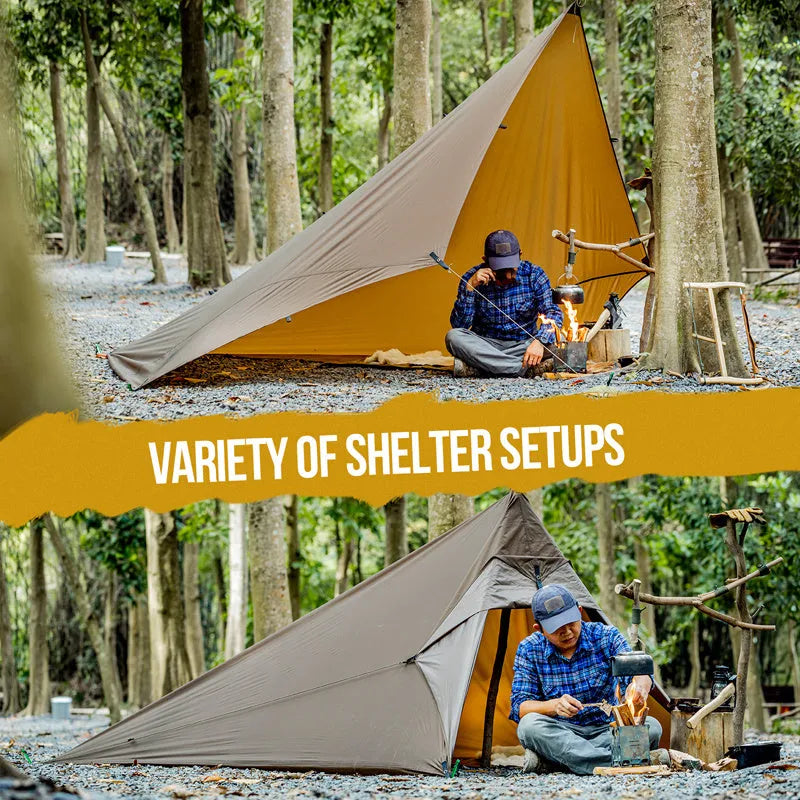 Brown nylon butterfly-shaped sunscreen awning 4x4m with waterproof coating for camping and barbecue leisure use
