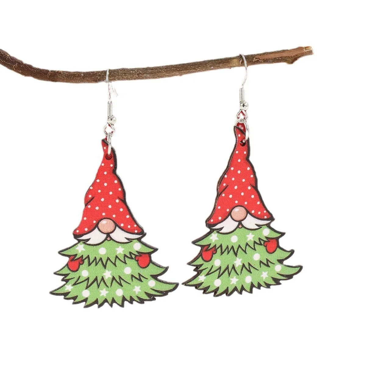 Christmas wooden earrings with printed tree and snowman designs