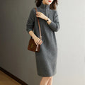 Beige woolen straight dress skirt with half zipper and stand collar, Japanese Korean casual style