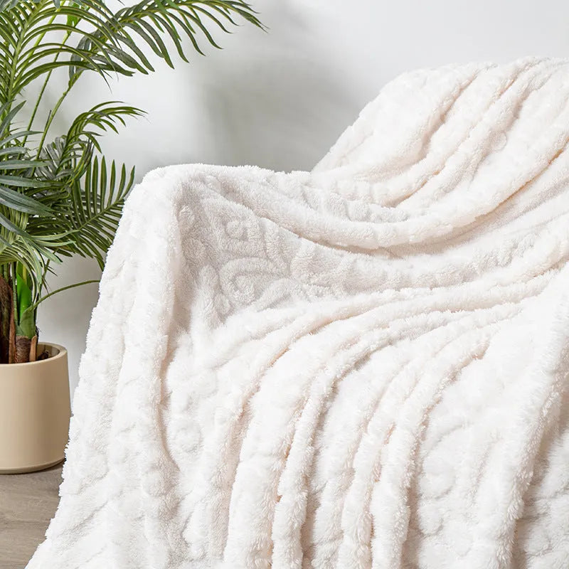 Velvet jacquard sofa blanket in soft polyester fabric with plant flower pattern