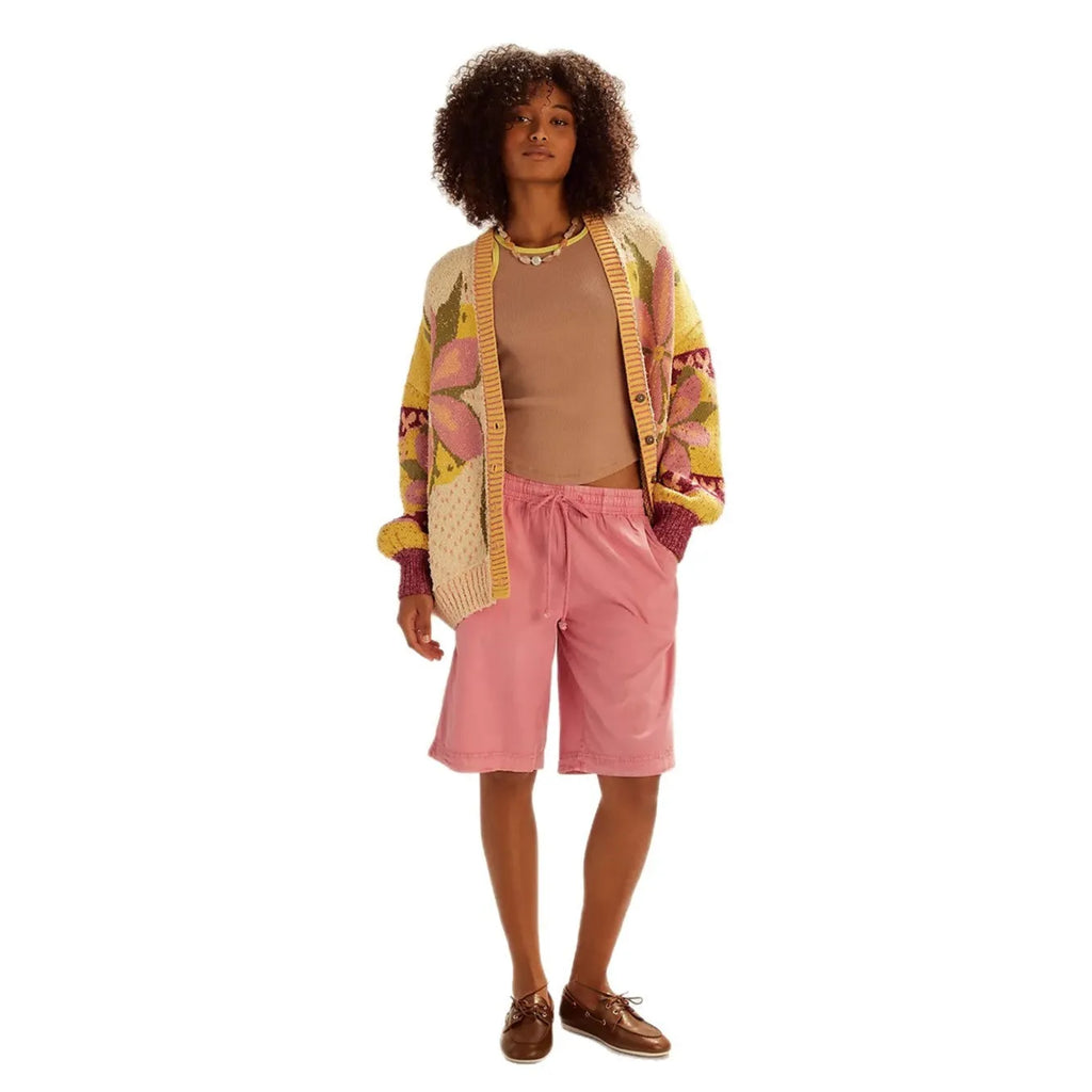 Women's abstract print lapel loose fit long sleeve sweater knitwear in picture colour