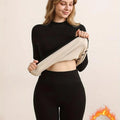 Women's Thermal Underwear Winter Set with Plush Lining in Super Thick Acrylic Fabric, Warm Suit for Cold Weather, Black and Grey Available in S-XXL
