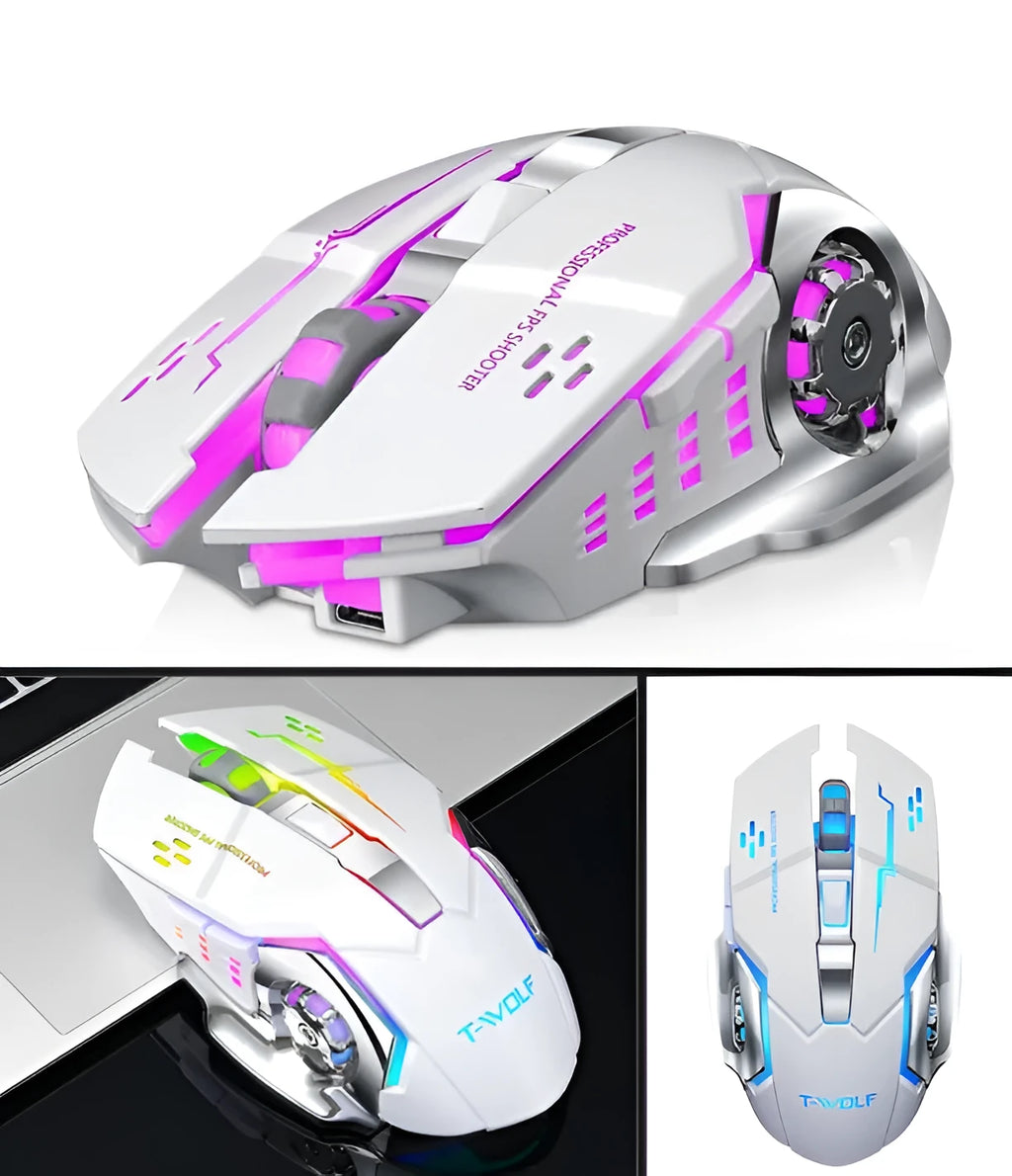 Black and white silent click wireless rechargeable mouse for laptops