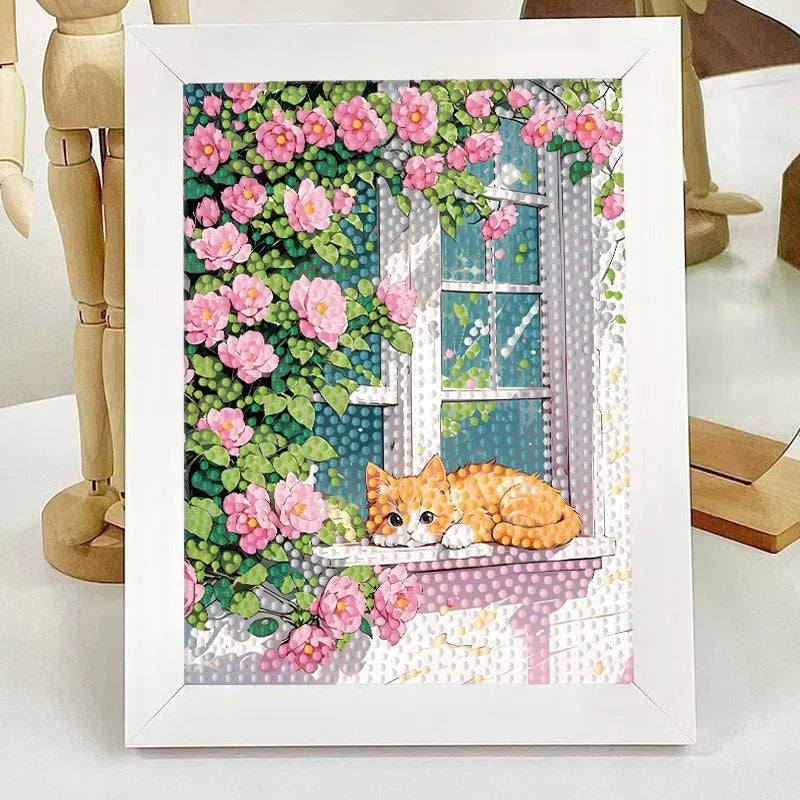 Children's handmade DIY diamond painting kit with cartoon panda, acrylic diamonds, and plastic frame