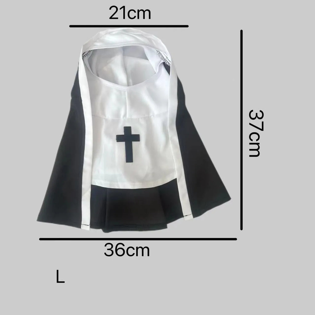 Black and white nun costume cloak for a small dog on Halloween