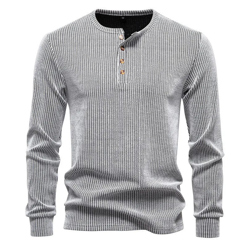 Men's long sleeve slim fit striped sports T-shirt in cotton blend, front view