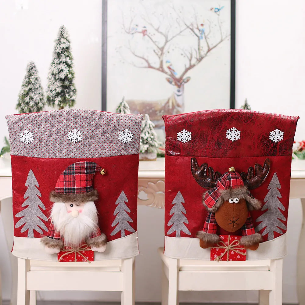 Three-dimensional cloth Christmas chair cover featuring Santa Santa design with cartoon style for holiday decoration