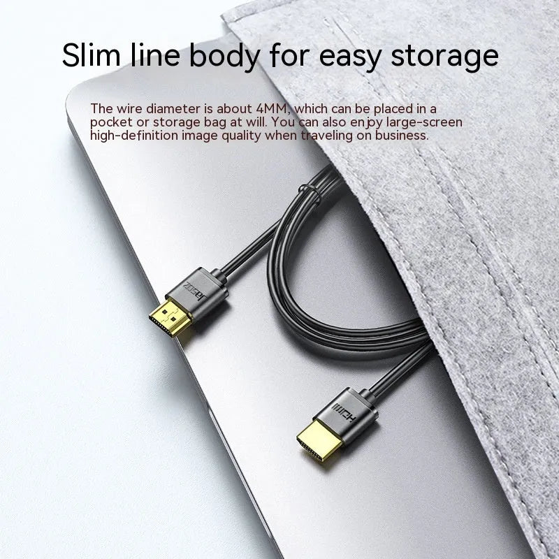 HDMI computer video cable with gold-plated connectors and flexible thin design in hairline finish