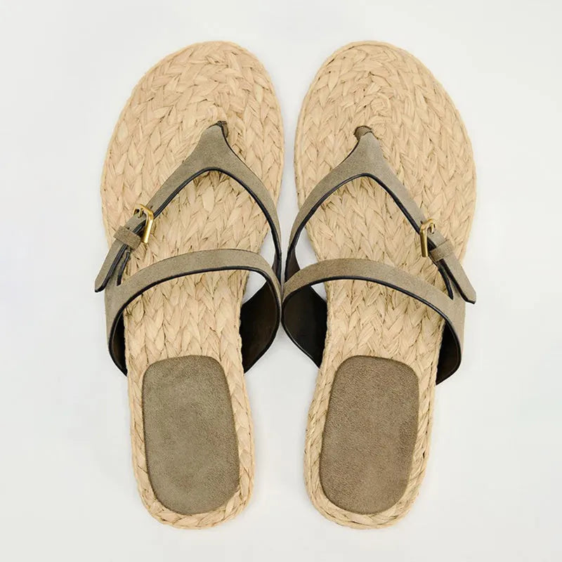Women's woven flip-flops in light green and red with microfiber leather upper, PVC lining, and rubber sole, 2cm heel