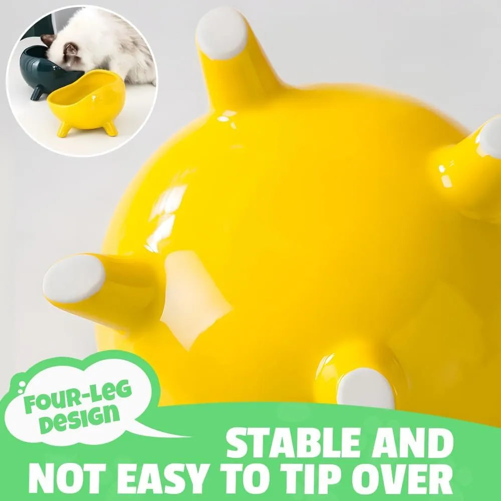 Green ceramic pet bowl with four legs and wide mouth design