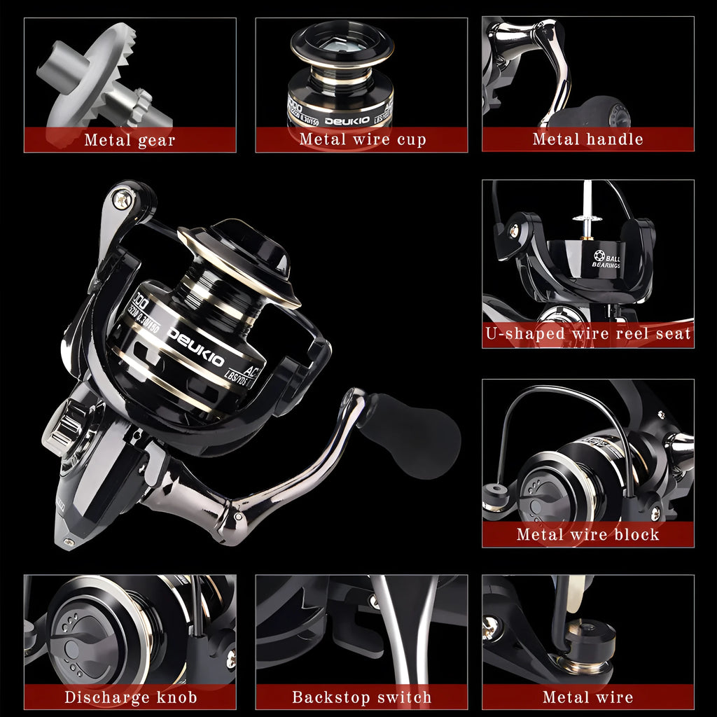 Metal spinning fishing reel with depth spool and rocker arm, available in sizes AC2000 to AC7000