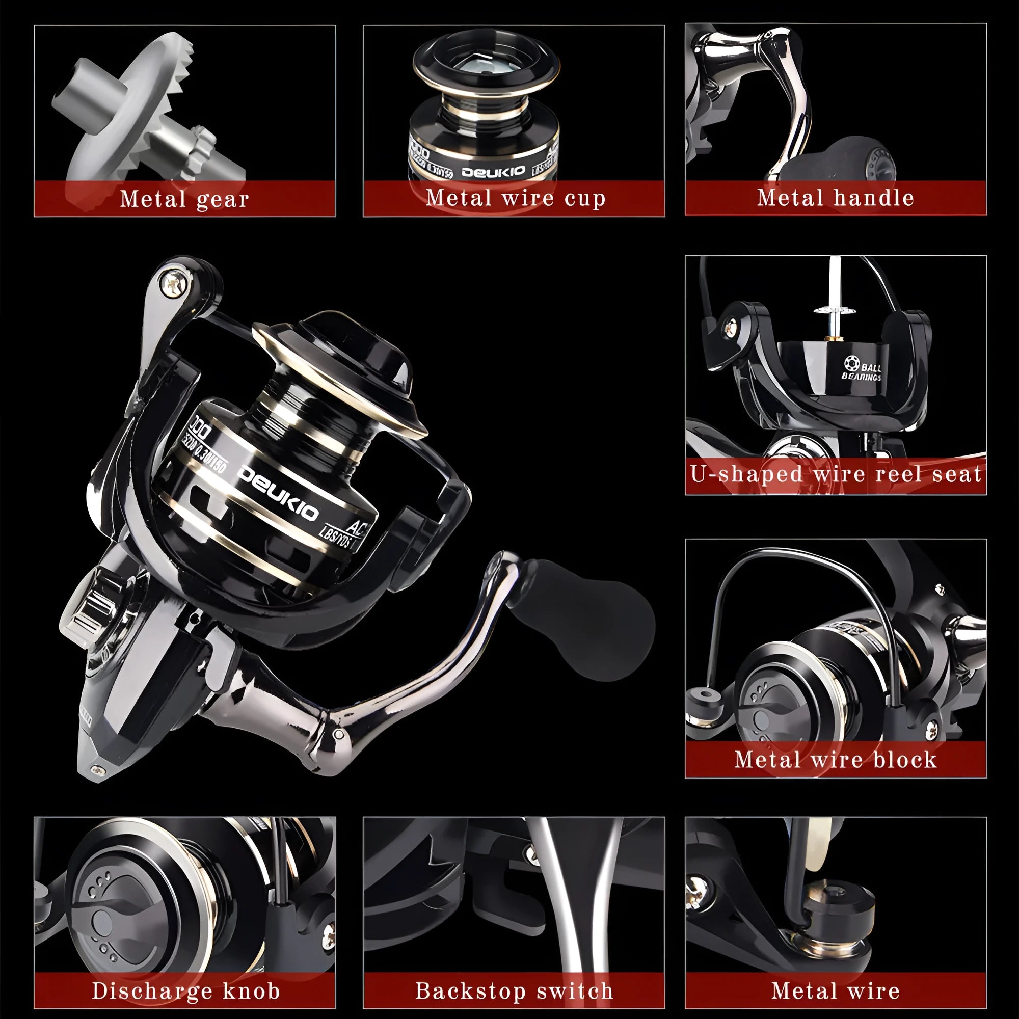 Metal spinning fishing reel with depth spool and rocker arm, available in sizes AC2000 to AC7000