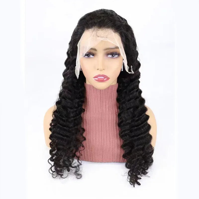 Solid colour human hair wig with half lace front shown at various lengths