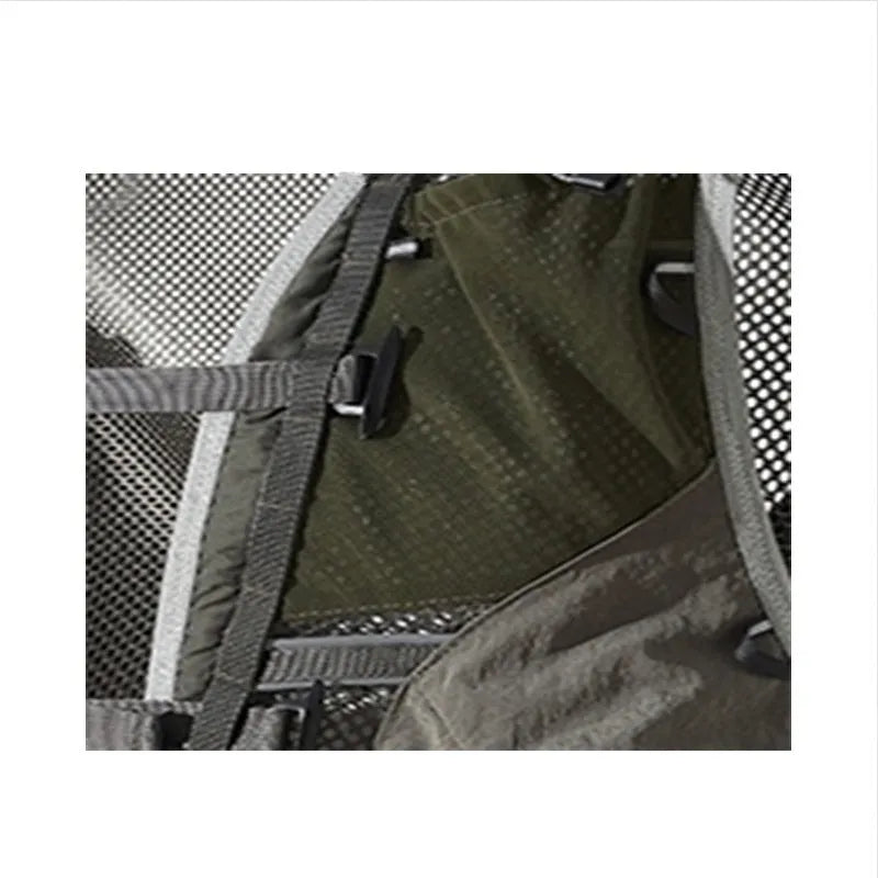 Men's gray green functional pocket cotton vest, lightweight loose fit waistcoat with front pockets