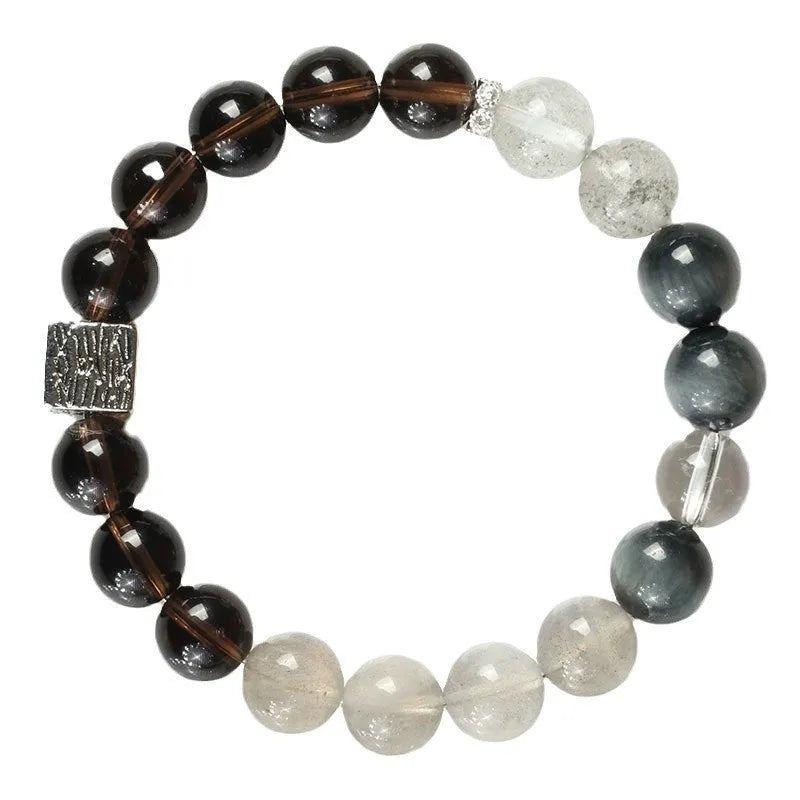 Crystal couple bracelet with 10mm geometric beads in khaki colour, Chinese style design for men and women