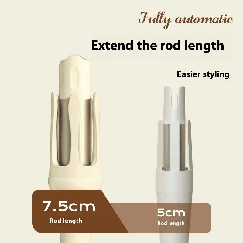 White and pink automatic hair curler with 32mm rotating barrel on a table