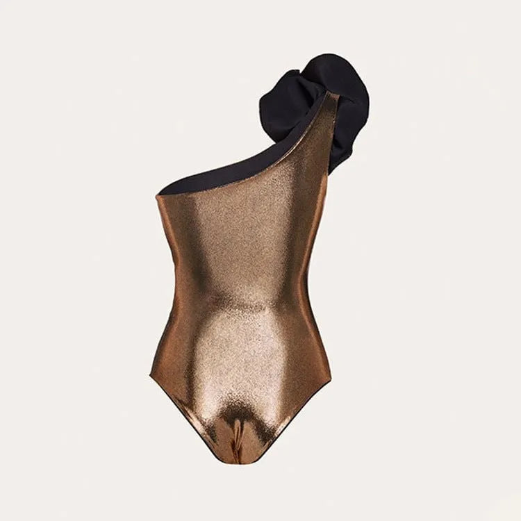 Gold handmade flower halter hollow out one-piece swimsuit for swimming and wading sports