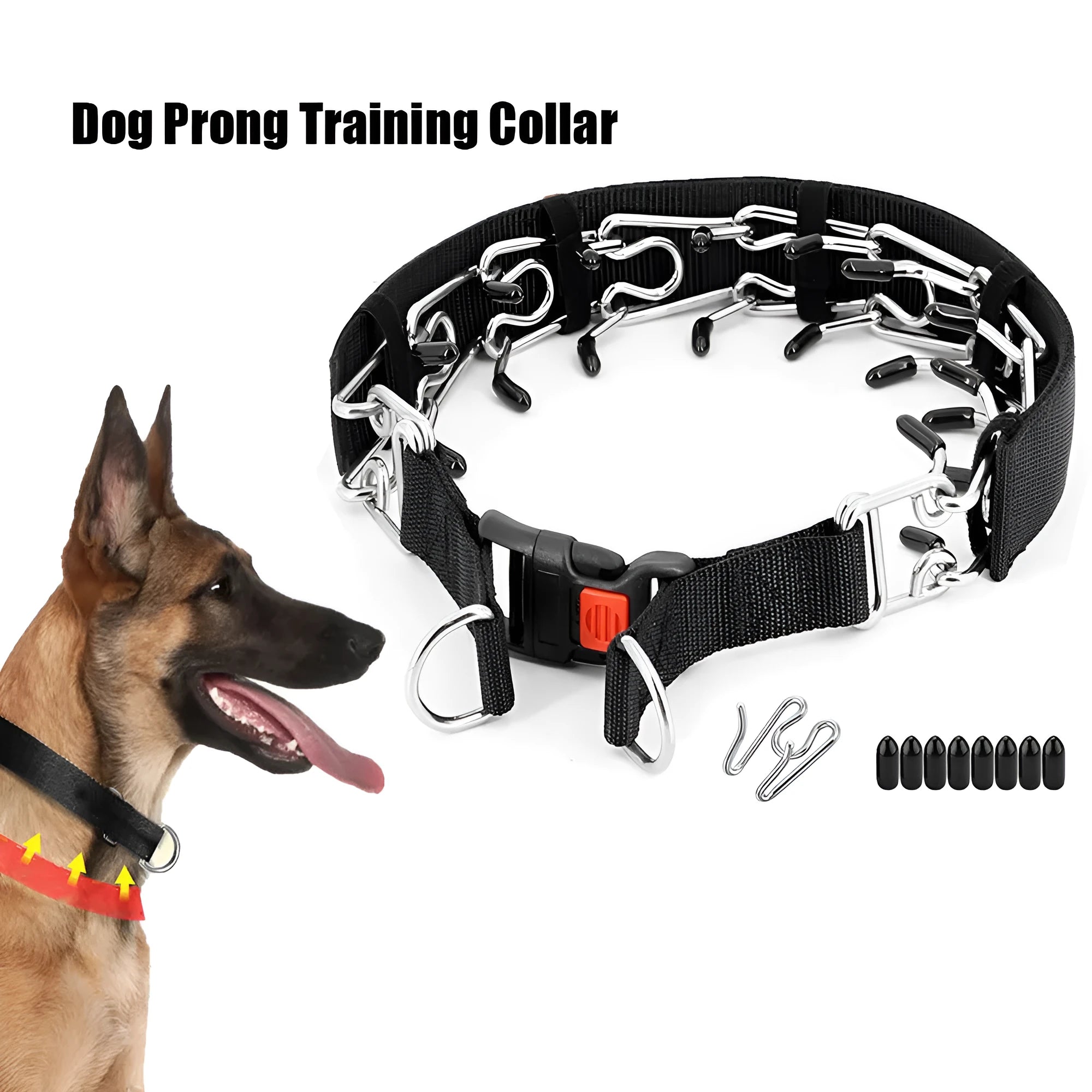 Dog training stimulation chain collar in reflective colours with size options for different breeds