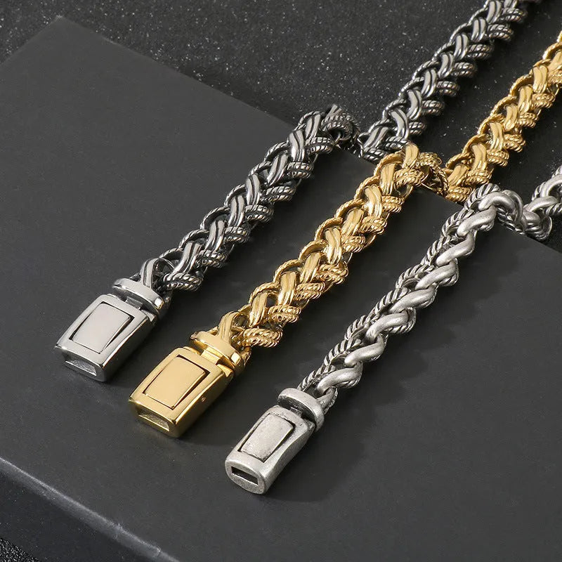Men's antique silver titanium steel keel chain necklace with large hemp flowers links.