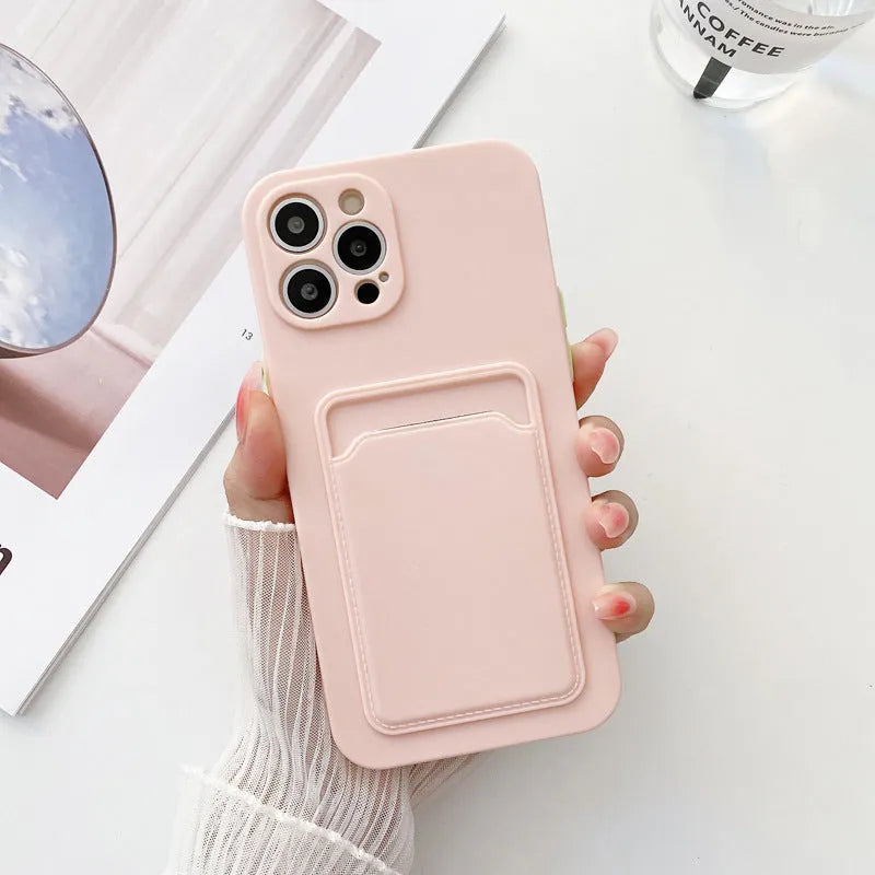 TPU liquid phone case with card fine hole for Apple iPhone in black